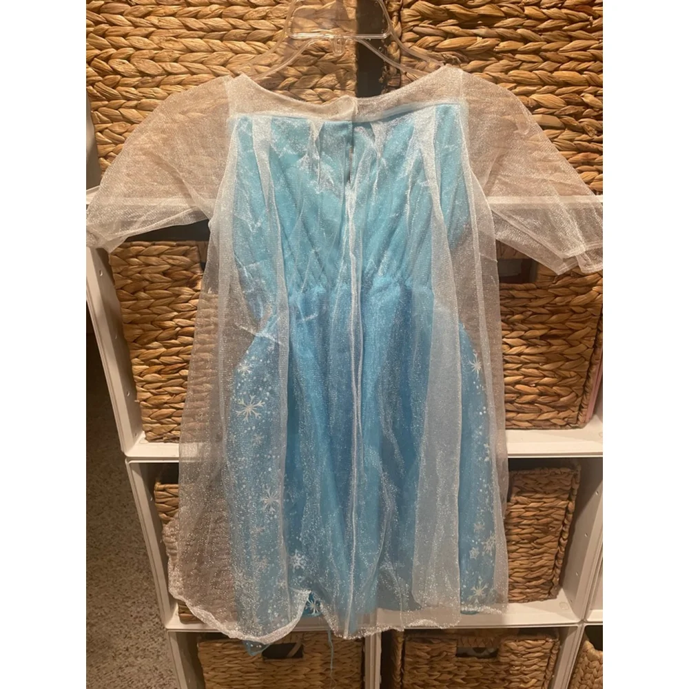 Disney Frozen Elsa Princess Dress Blue Snowflake Gown with Cape Girls Halloween